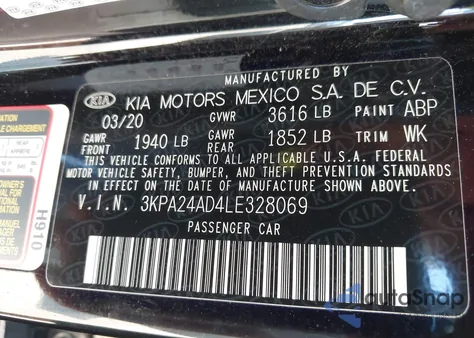 2020 Kia Rio Lx from USA, damaged, VIN 3KPA24AD4LE328069